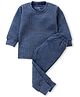 The Boo Boo Club Cotton Woven Full Sleeves Ribbed Thermal Tee & Pants Set - Blue