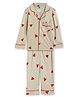 Cocoon Care Bamboo Knit Full Sleeves Hearts Printed Coordinating Shirt & Pant Night Suit - Beige