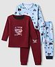 Junior Star Pack Of 2 Full Sleeves Bear & Ski Theme Printed Tee & Pants Set - Maroon & Sky Blue