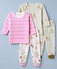Junior Star Pack Of 2 Full Sleeves Striped & Highland Cow Printed Tee & Pants Set - Pink & Cream
