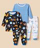 Junior Star Pack Of 2 Full Sleeves Striped & Space Theme Printed Tee & Pants Set - Sky Blue & Charcoal Black