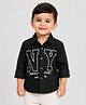 Spool Junior Cotton Woven Full Sleeves Typography Printed Shirt - Black