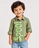 Spool Junior Cotton Blend Woven Full Sleeves Spool Text Printed Shirt - Green