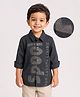 Spool Junior Cotton Blend Woven Full Sleeves Spool Text Printed Shirt - Black