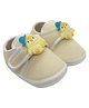 PURESOLE Bird Applique Detailed Velcro Closure Anti Slip Booties - Beige