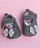 PURESOLE Bow Applique Detailed Glittered Velcro Closure Anti Slip Booties - Grey