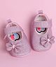 PURESOLE Bow Applique Detailed Glittered Velcro Closure Anti Slip Booties - Pink