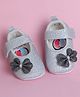PURESOLE Bow Applique Detailed Glittered Velcro Closure Anti Slip Booties - Silver