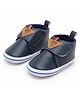 PURESOLE Patch Detailed Velcro Closure Booties - Navy Blue