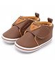 PURESOLE Patch Detailed Velcro Closure Booties - Brown