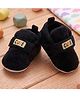 PURESOLE Cute Text Patch Detailed Velcro Closure Anti Skid Booties - Black
