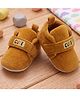 PURESOLE Cute Text Patch Detailed Velcro Closure Anti Skid Booties - Brown