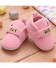 PURESOLE Cute Text Patch Detailed Velcro Closure Anti Skid Booties - Pink