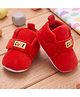 PURESOLE Cute Text Patch Detailed Velcro Closure Anti Skid Booties - Red