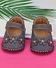 PURESOLE Floral Applique Detailed Velcro Closure Booties - Grey