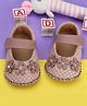PURESOLE Floral Applique Detailed Velcro Closure Booties - Peach