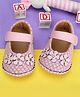 PURESOLE Floral Applique Detailed Velcro Closure Booties - Pink