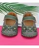 PURESOLE Floral Applique Detailed Velcro Closure Booties - Olive Green