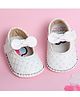PURESOLE Bow Applique Detailed Velcro Closure Booties - White
