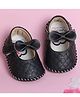 PURESOLE Bow Applique Detailed Velcro Closure Booties - Black