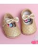PURESOLE Bow Applique Detailed Velcro Closure Booties - Golden