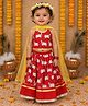 BownBee Pure Cotton Woven Sleeveless Cow Printed Lace Embellished Lehenga & Choli With Dupatta Set - Red