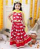 BownBee Pure Cotton Woven Sleeveless Cow Printed Lace Embellished Lehenga & Choli With Dupatta Set - Red