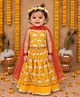 BownBee Pure Cotton Woven Sleeveless Cow Printed Lace Embellished Lehenga & Choli With Dupatta Set - Yellow