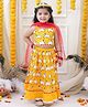 BownBee Pure Cotton Woven Sleeveless Cow Printed Lace Embellished Lehenga & Choli With Dupatta Set - Yellow