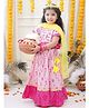 BownBee Pure Cotton Woven Half Sleeves Cow & Floral Printed Lehenga & Choli With Dupatta Set - Pink