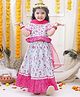 BownBee Pure Cotton Woven Half Sleeves Cow & Floral Printed Lehenga & Choli With Dupatta Set - Sky Blue