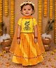 BownBee Pure Cotton Woven Half Sleeves Krishna Embroidered Lehenga & Choli With Dupatta Set - Yellow