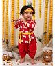 BownBee Janmashtami Theme Full Sleeves Cow Printed Kanhaiya Costume Set - Red