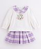 One Friday Cotton Woven Full Peasant Sleeves Cute Cactus Printed Top & Skirt Set - Multi Colour