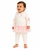 One Friday Cotton Knit Full Sleeves Brand Name Embroidered Sequins Embellished Frock Style Top With Pants Set - Off White