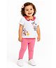 One Friday Cotton Knit Half Puffed Sleeves You Go Girl Text & Rabbit & Butterfly Embroidered Top & Pants Set - Multi Colour