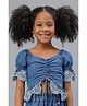 One Friday Cotton Woven Half Puffed Sleeves Floral Embroidered Smocked Top - Blue