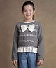 One Friday Knit Full Sleeves Bow Applique Detailed & Sequin Embellished Top - Grey