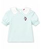 One Friday Cotton Knit Half Puffed Sleeves Unicorn Embroidered Top - Blue