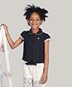 One Friday Cotton Knit Half Sleeves Brand Name Embroidered Top - Navy Blue