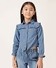 One Friday Cotton Woven Full Sleeves Frill Sleeves Denim Top - Blue