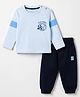 Mini Taurus Interlock Knit Full Sleeves T-shirt and Joggers Set With Text & Animal Print - Light Blue