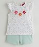 One Friday Cotton Knit Cap Sleeves Felt Detailed Floral Embroidered Top & Shorts Set - Multi Colour