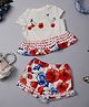 One Friday Cotton Knit Cap Sleeves Floral Printed & Frill Detailed Top & Shorts Set - Multi Colour