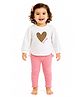 One Friday Cotton Knit Full Sleeves Heart Printed Top & Pants Set - Multi Colour