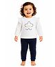 One Friday Cotton Knit Full Sleeves Love Text Embroidered Top & Pants Set - Multi Colour
