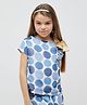 One Friday Woven Half Sleeves Polka Dots & Bow Applique Detailed Top - Blue