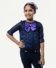 One Friday Woven Half Sleeves Bow Applique Detailed Top - Navy Blue