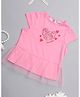 One Friday Cotton Woven Half Sleeves Stone Embellished Heart Designed Top - Pink