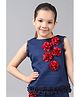 One Friday Woven Sleeveless Floral Applique Detailed Top - Navy Blue